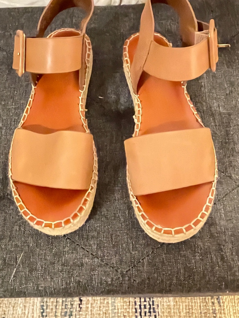 Gianni Bini Cognac Leather Espadrille Sandals